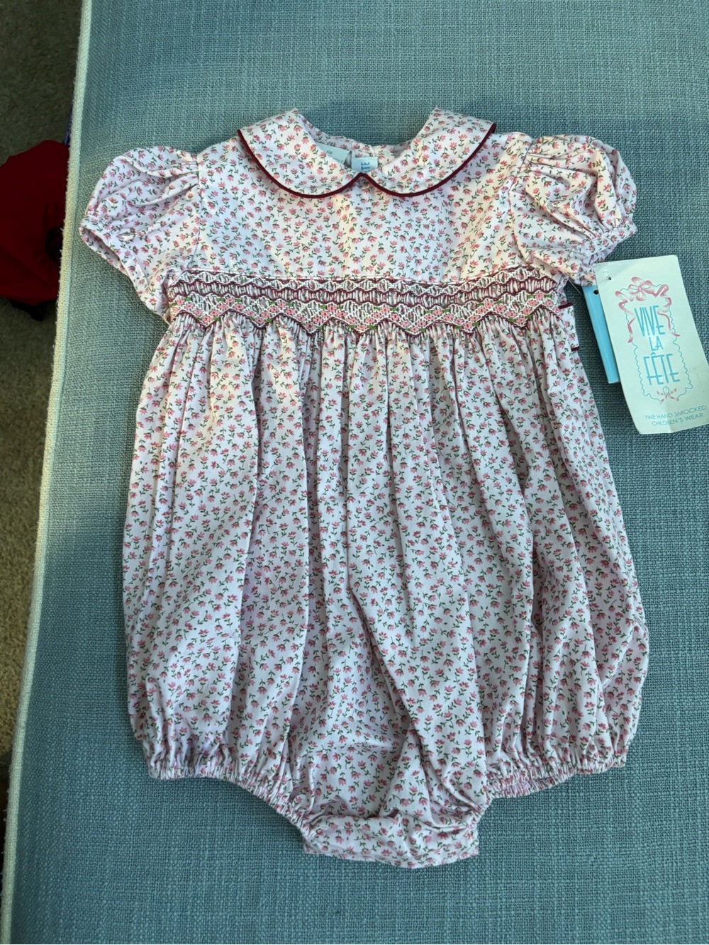 Smocked Floral Baby One-Piece Romper in Pink